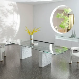 T2688 modern glass table with velvet chairs