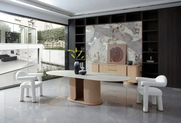 T9008C modern wooden table with chairs combo