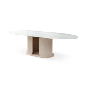 T9008C table with wooden legs and ceramic tabletop