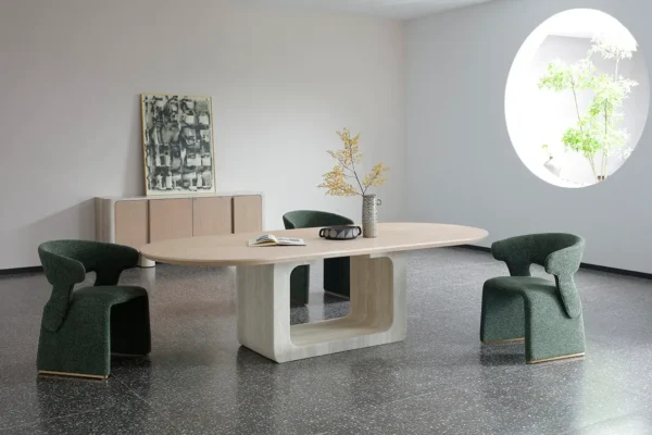 t9001 modern table with stone base and chairs