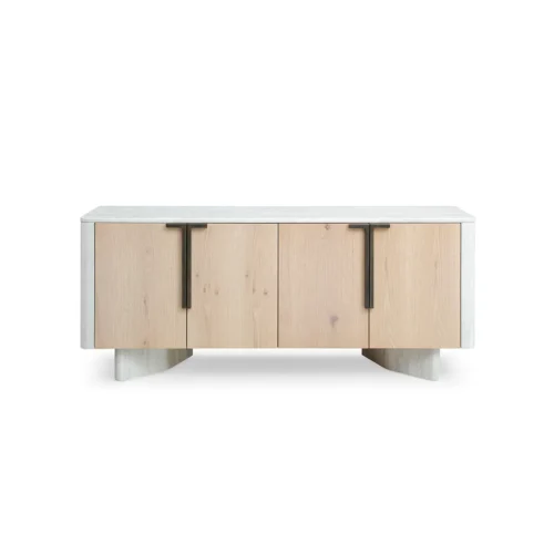 G9035 Oak and Marble Texture Buffet Cabinet, Adjustable Shelving and Metal Handles, 78.7 Inch