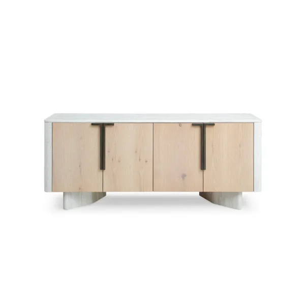 G9035 Oak and Marble Texture Buffet Cabinet, Adjustable Shelving and Metal Handles, 78.7 Inch