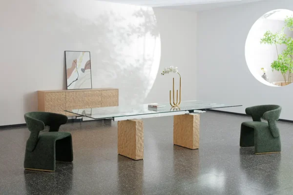 T2611G modern glass table with chairs unit