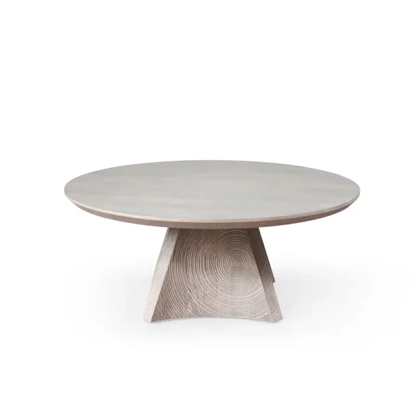 CT2368-35.4" Round White Oak Coffee Table with Carved Triangular Legs