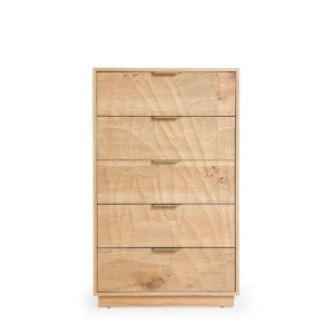 J2418-5H-OAK J2418-5H-OAK Tall Rustic Solid Wood 5-Drawer Chest with Hand-Carved Doors