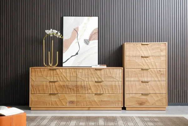 J2418-D-OAK J2418-D-OAK 66" Wide Rustic Solid Wood 6-Drawer Double Dresser with Hand-Carved Doors