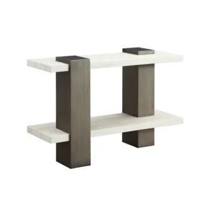 KA002-Gold & White Oak 2-Tier Console Table – Sleek Entryway Stunner!