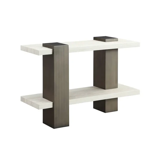 KA002-Gold & White Oak 2-Tier Console Table – Sleek Entryway Stunner!