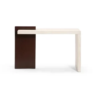 KA007-Milan Asymmetrical Console Table: Modern Walnut & Luxe White Marble