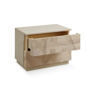 N6119|L’Artigiano Modern Solid Oak Nightstand – Hand-Carved 3D Texture & Double Drawer Storage